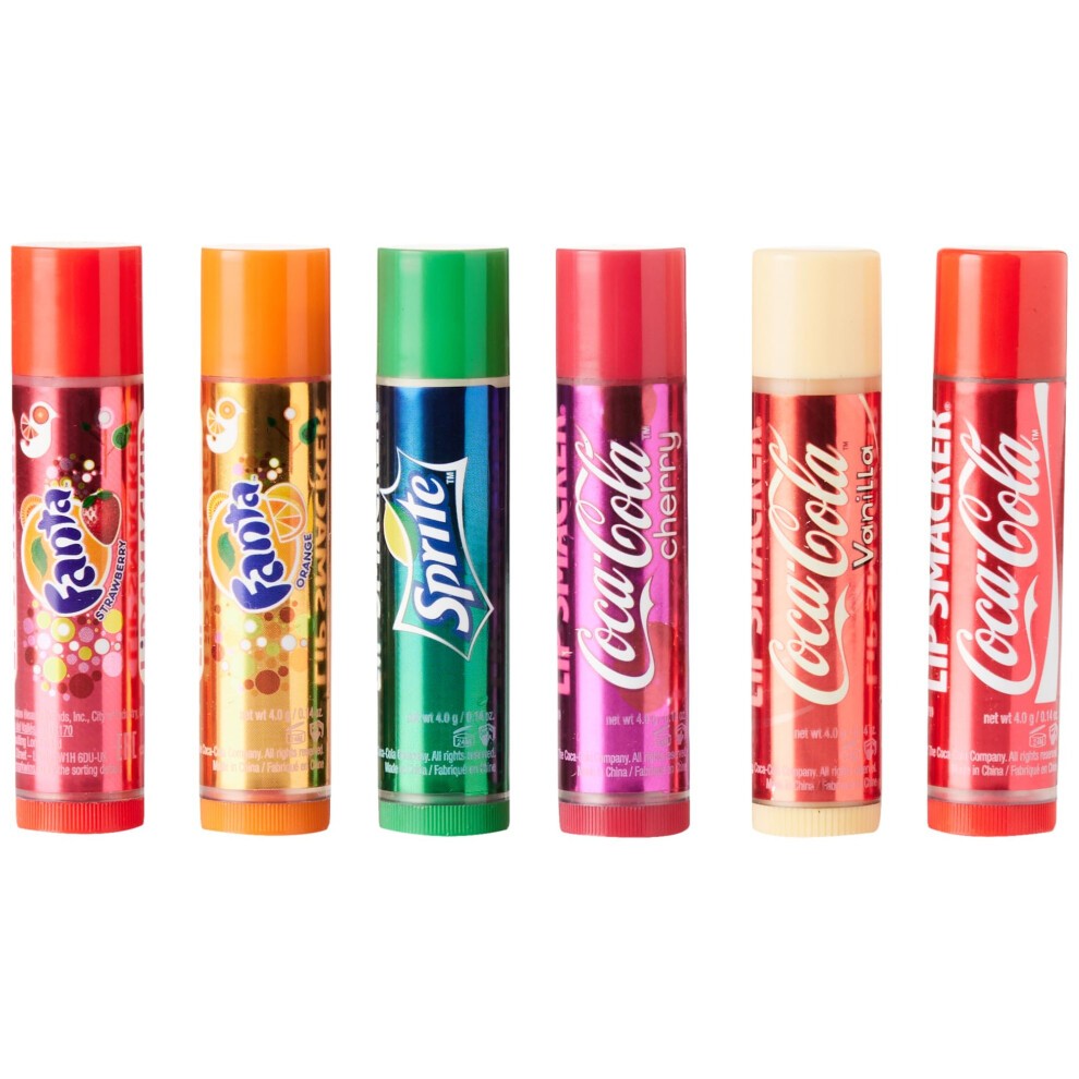Coca-Cola Collection, Gift Set 6 Coca-Cola & Sleep Mask, Fanta and Sprite Flavoured Lip Balms, Assorted Authentic Coca Cola-Flavoured Lip Balm with a