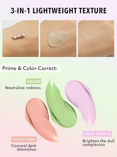 SHEGLAM Triple Threat Correcting Primer 3 in 1 Color Pore Minimizing Facial Makeup Primer Smooth Fine Lines Color Correcting Lightweight Face Primer