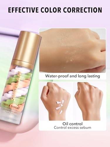SHEGLAM Triple Threat Correcting Primer 3 in 1 Color Pore Minimizing Facial Makeup Primer Smooth Fine Lines Color Correcting Lightweight Face Primer