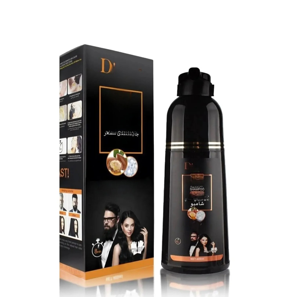 Champu Tinte Negro Dissar 400ml, Champú Tiñe Canas Cubre 100 % ,Champú Con Aceite De Argán, Colágeno Aloe Vera Tinte Instantáneo En 8 Min NOVEDA