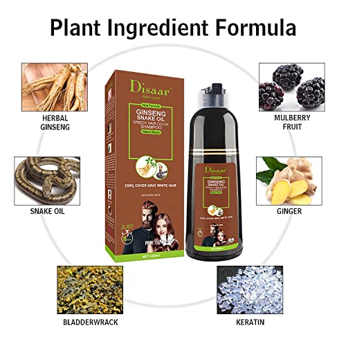DISAAR BEAUTY Speedy Hair Color Shampoo 100% Cover Gray White Hair Easy to Use Long Lasting 400ml/13.53fl.oz (Natural Brown)