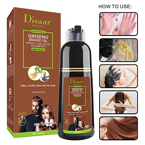 DISAAR BEAUTY Speedy Hair Color Shampoo 100% Cover Gray White Hair Easy to Use Long Lasting 400ml/13.53fl.oz (Natural Brown)