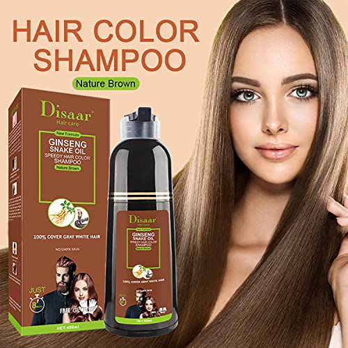 DISAAR BEAUTY Speedy Hair Color Shampoo 100% Cover Gray White Hair Easy to Use Long Lasting 400ml/13.53fl.oz (Natural Brown)